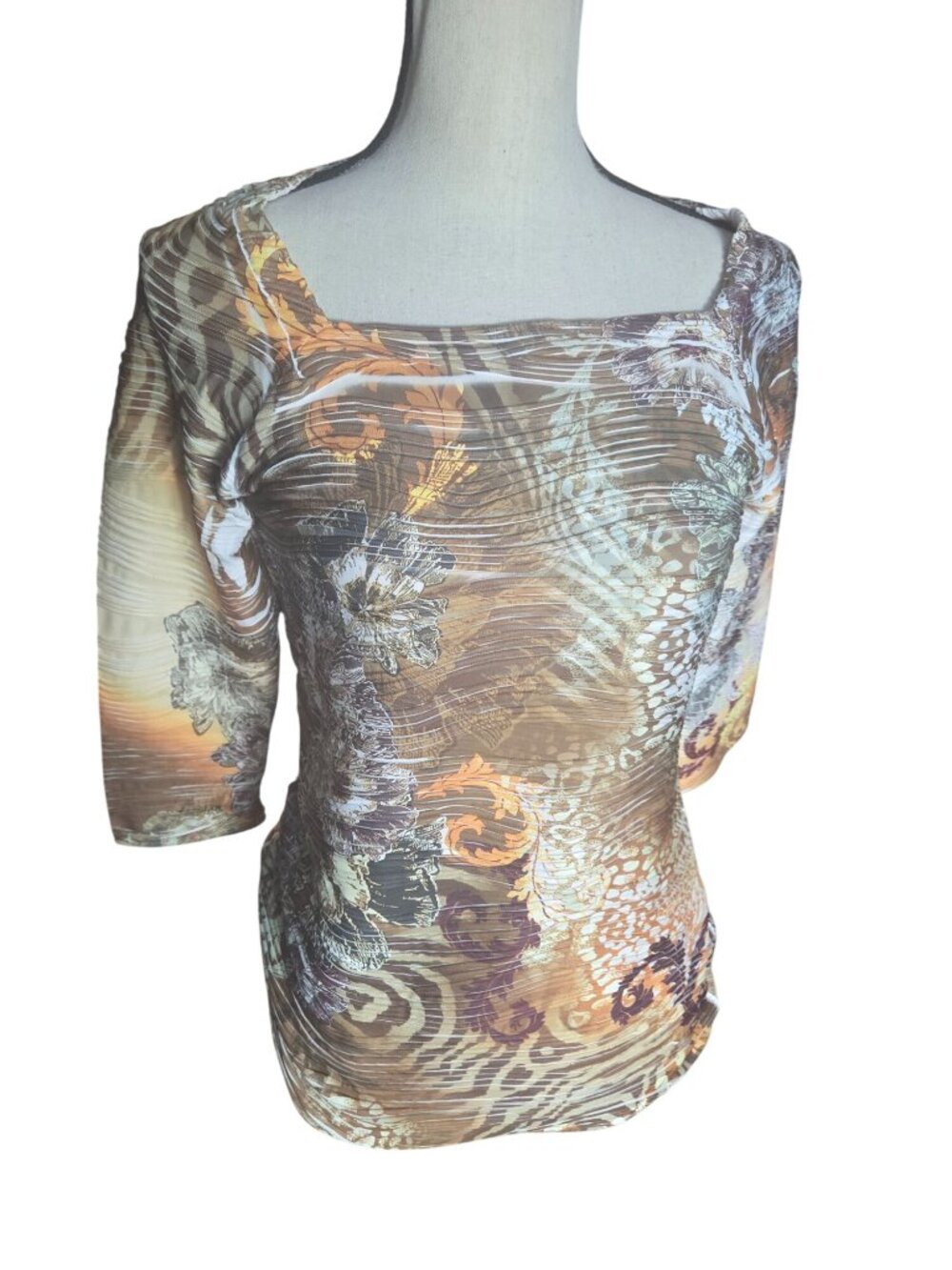 Cato's Womens 3/4 Sleeve Floral & Abstract Print Top With Scoop Neck*Med*EUC